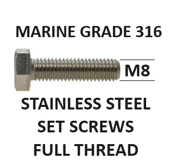 M8-8mm Diameter Hex Set Screws 316 Stainless Steel A4-70 All Lengths